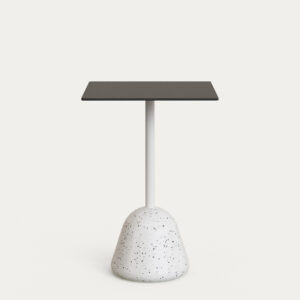 Mesa alta de bar Tiaret con pie de terrazo blanco y sobre negro 68x68 x 97 cm