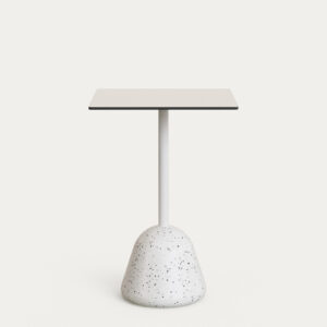 Mesa alta de bar Tiaret con pie de terrazo blanco y sobre blanco 68x68 x 97 cm
