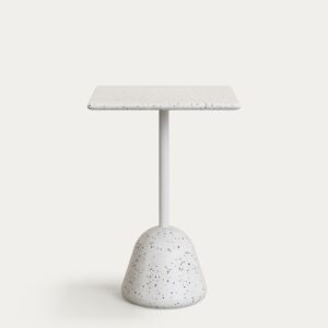Mesa alta de bar Saura de terrazo blanco con sobre de terrazo blanco 95 x 70 x 70 cm