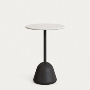 Mesa alta de bar Saura con sobre de terrazo blanco y pie de cemento negro Ø70x99 cm