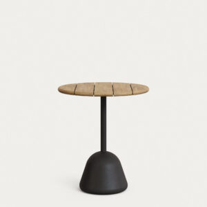 Mesa Saura sobre de acacia con acabado natural y pie de cemento negro Ø70x75 cm