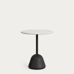 Mesa Saura sobre de terrazo blanco y pie de cemento negro Ø70x75 cm
