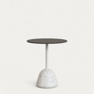 Mesa Tiaret con sobre negro y pie de terrazo blanco Ø68x73 cm