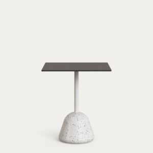 Mesa Tiaret con sobre negro y pie de terrazo blanco 68x68x73 cm
