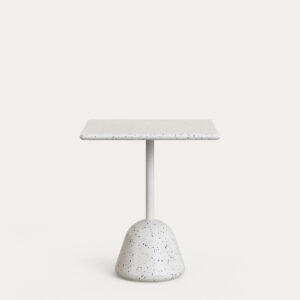 Mesa Saura con sobre de terrazo blanco y pie de terrazo blanco 70x70x75 cm