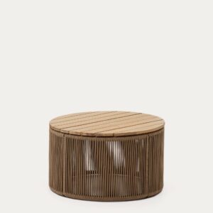 Mesa de centro Dandara de acero, cuerda beige y madera maciza de acacia Ø60 FSC 100%