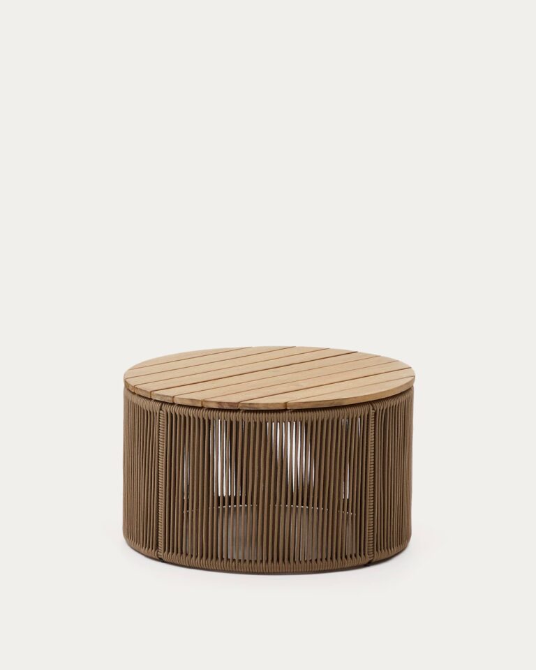 Mesa de centro Dandara de acero, cuerda beige y madera maciza de acacia Ø60 FSC 100%