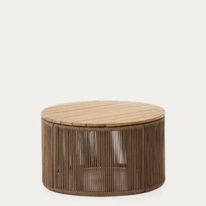 Mesa de centro Dandara de acero, cuerda beige y madera maciza acaciaØ70 cm FSC 100%