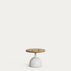 Mesa de centro Saura con sobre de acacia acabado natural y pie de terrazo blanco Ø43x35cm