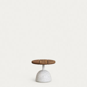 Mesa de centro Saura con sobre de acacia acabado nogal y pie de terrazo blanco Ø55x35cm
