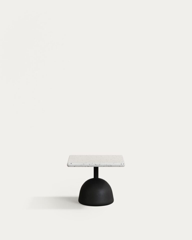 Mesa de centro Saura con sobre de terrazo blanco y pie de cemento negro 44x44x35cm