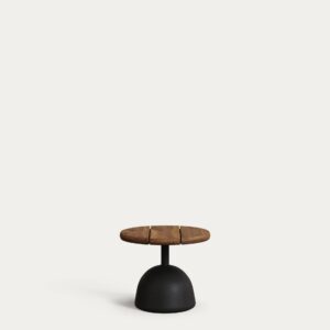 Mesa de centro Saura con sobre de acacia con acabado nogal y pie de cemento negro Ø43x35cm