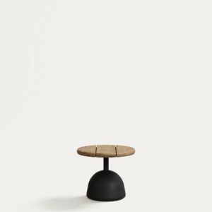 Mesa de centro Saura con sobre de acacia con acabado natural y pie de cemento negro Ø43x35