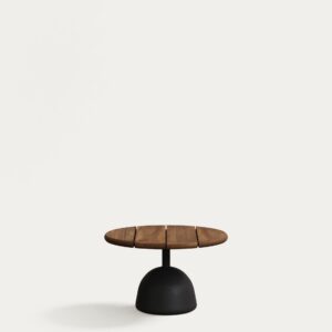 Mesa de centro Saura con sobre de acacia con acabado nogal y pie de cemento negro Ø55x35cm