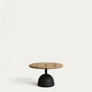 Mesa de centro Saura con sobre de acacia con acabado natural y pie de cemento negro Ø55x35