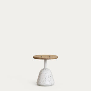 Mesa de centro Saura con sobre de acacia acabado natural y pie de terrazo blanco Ø43x48cm
