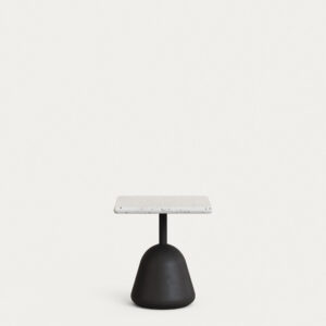 Mesa de centro Saura con sobre de terrazo blanco y pie de cemento negro 44x44x48cm