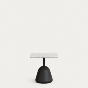 Mesa de centro Saura con sobre de terrazo blanco y pie de cemento negro 48x48x48cm