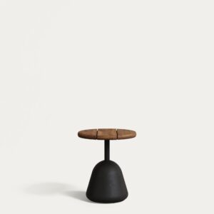 Mesa de centro Saura con sobre de acacia acabado nogal y pie de cemento negro Ø43x48cm