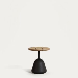Mesa de centro Saura de metal negro con sobre de acacia natural 45 x Ø43 cm FSC 100%