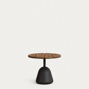 Mesa de centro Saura con sobre de acacia acabado nogal y pie de cemento negro Ø55x48cm