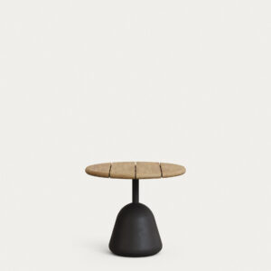 Mesa de centro Saura con sobre de acacia acabado natural y pie de cemento negro Ø55x48cm