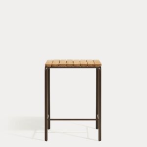 Mesa alta exterior Salguer madera maciza acacia y acero acabado marrón 70 x 70 cm FSC 100%
