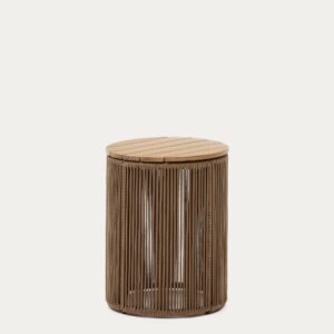 Mesa auxiliar Dandara de acero, cuerda beige y madera maciza de acacia Ø40 cm FSC 100%