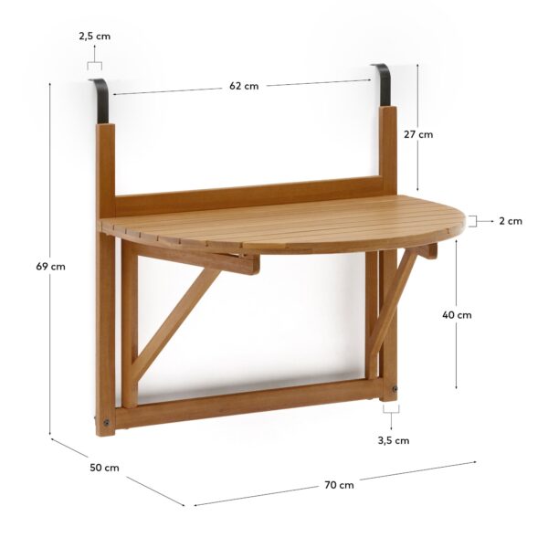 Mesa plegable de balcón Amarilis madera maciza acacia 50 x 70 cm FSC 100%