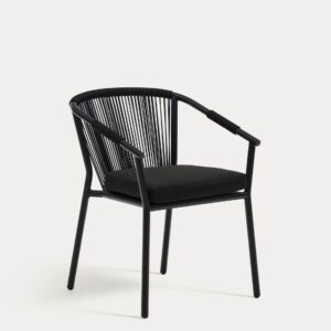 Silla apilable de exterior Xelida de aluminio y cuerda negro