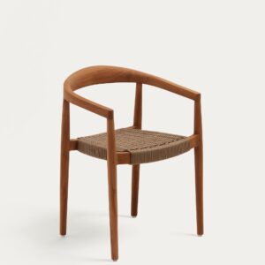 Silla apilable de exterior Ydalia de madera maciza de teca con acabado natural y cuerda be