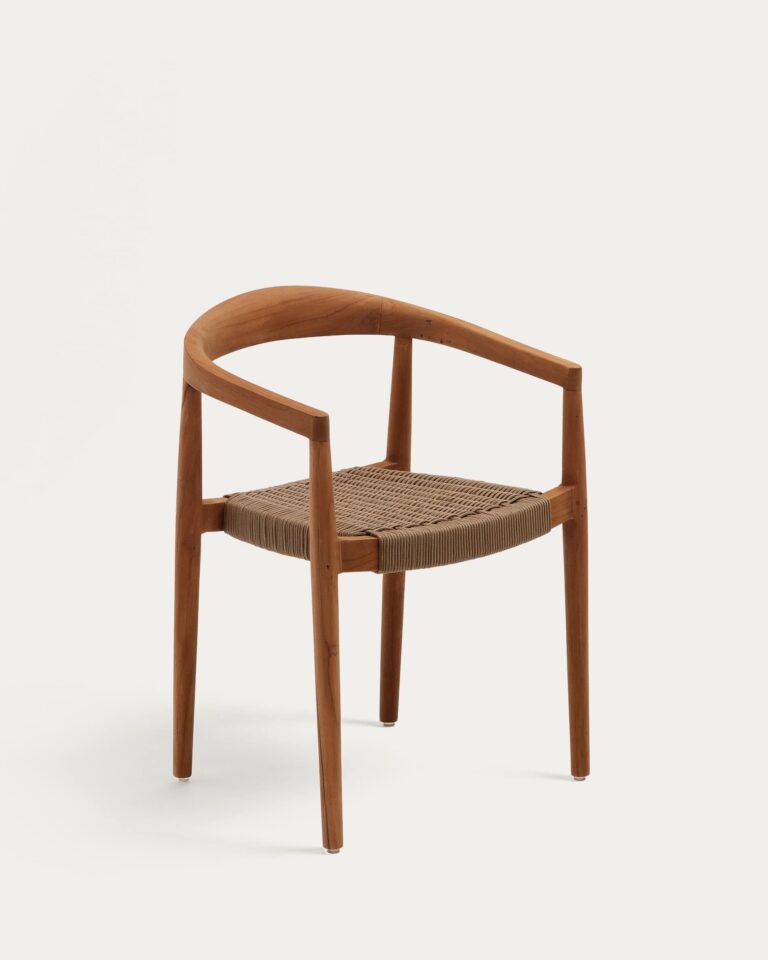Silla apilable de exterior Ydalia de madera maciza de teca con acabado natural y cuerda be