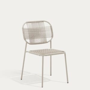 Silla apilable de exterior Talaier de cuerda sintética y acero galvanizado acabado beige