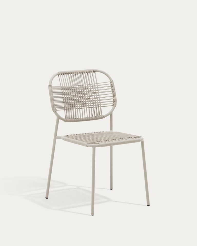 Silla apilable de exterior Talaier de cuerda sintética y acero galvanizado acabado beige