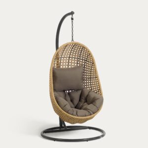 Sillón colgante con pie gris oscuro Cira con acabado natural