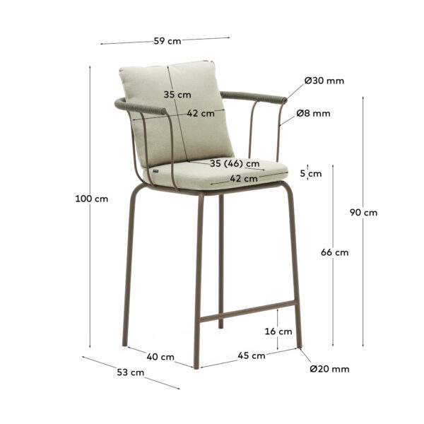 Taburete apilable Salguer de cuerda y acero con acabado pintado marrón 66 cm