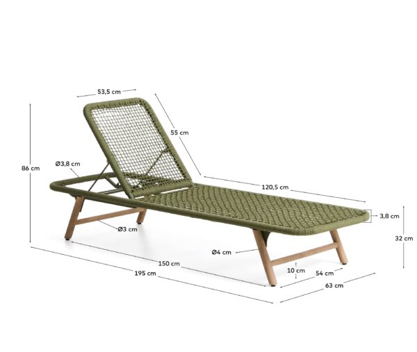 Tumbona Dandara de acero, cuerda verde y patas de madera maciza de acacia FSC 100%