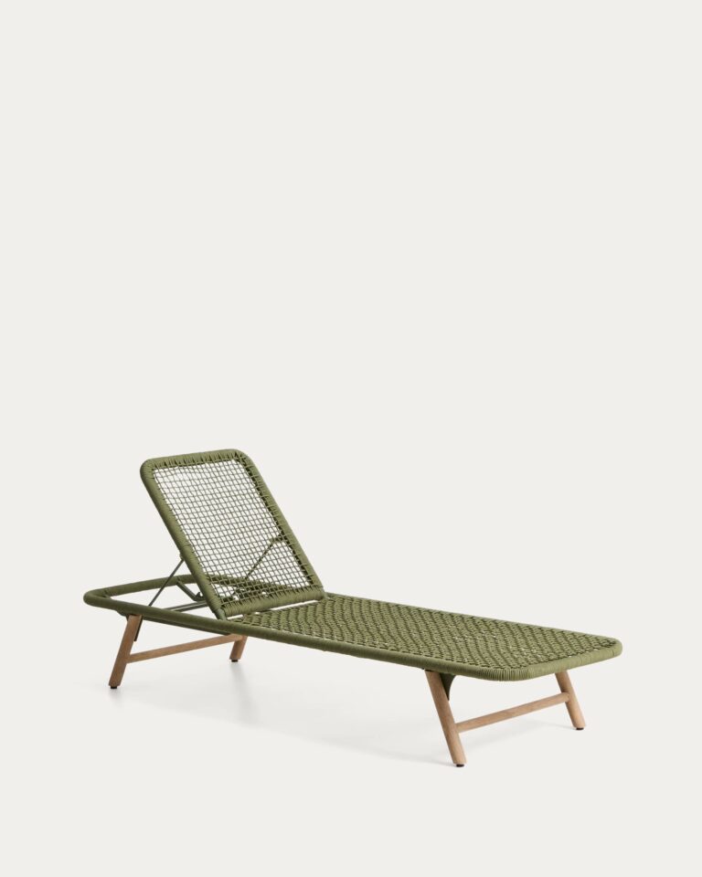 Tumbona Dandara de acero, cuerda verde y patas de madera maciza de acacia FSC 100%