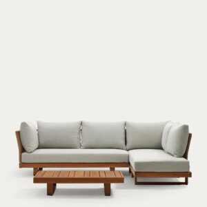 Set Raco de sofá rinconero 5 plazas y mesa de centro de madera maciza de acacia FSC 100%