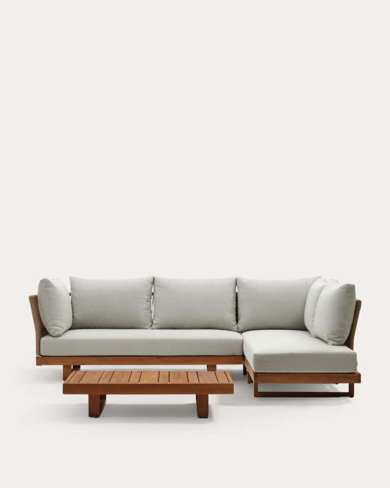 Set Raco de sofá rinconero 5 plazas y mesa de centro de madera maciza de acacia FSC 100%