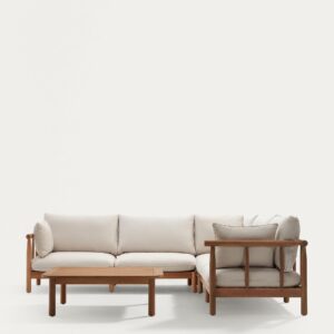 Set Sacova de sofá rinconero 5 plazas y mesa de centro de madera maciza eucalipto FSC 100%