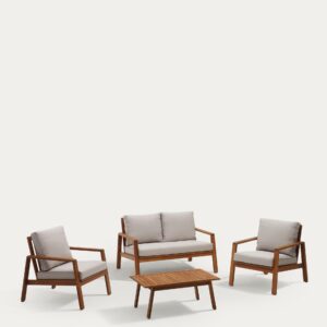 Set Frares de sofá 2 plazas, 2 sillones y mesa de centro de madera maciza acacia FSC 100%