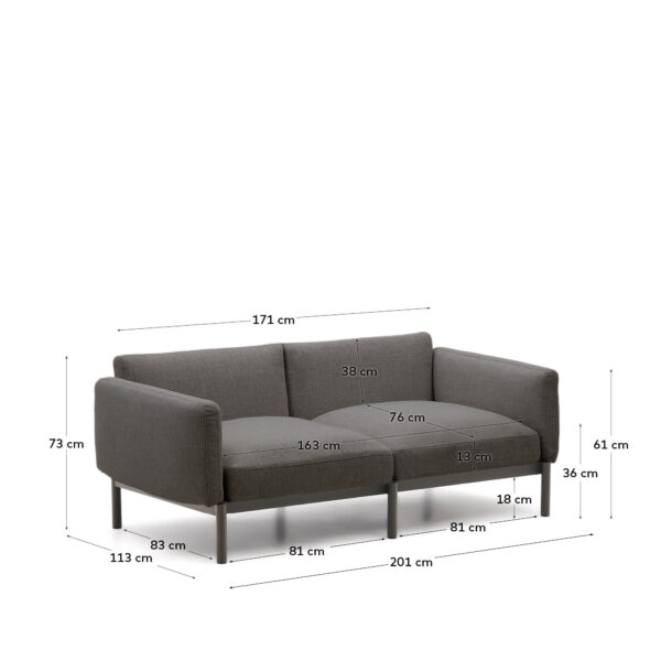Sofá modular de exterior Sorells 2 plazas con tapizado gris y aluminio verde 201 cm