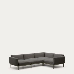 Sofá modular rinconero exterior Sorells 5 plazas tapizado gris aluminio verde 276x191,5cm