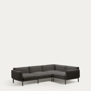 Sofá modular rinconero exterior Sorells 5 plazas tapizado gris y aluminio gris 276x191,5cm