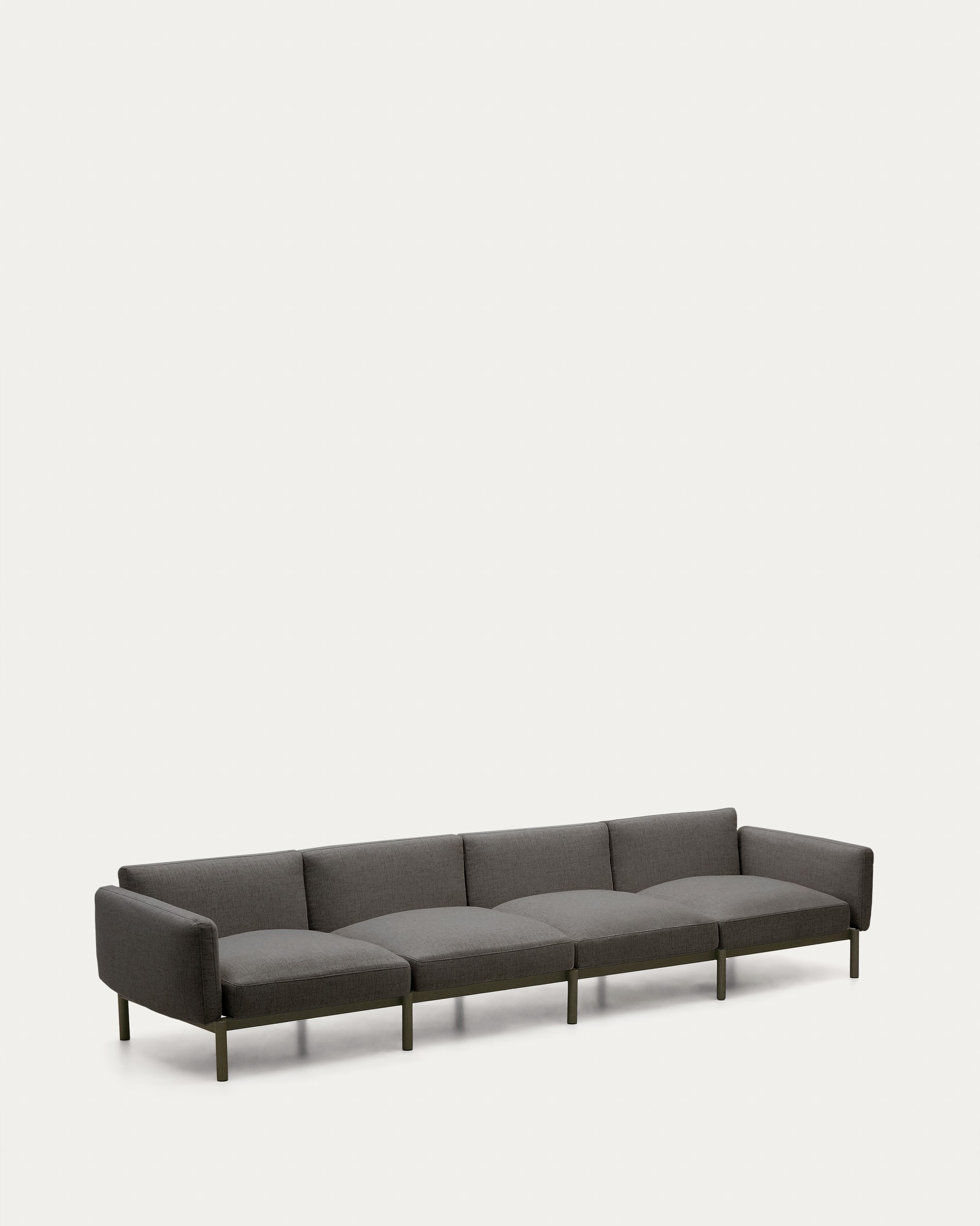 Sofá modular de exterior Sorells 4 plazas con tapizado gris y aluminio verde 370 cm