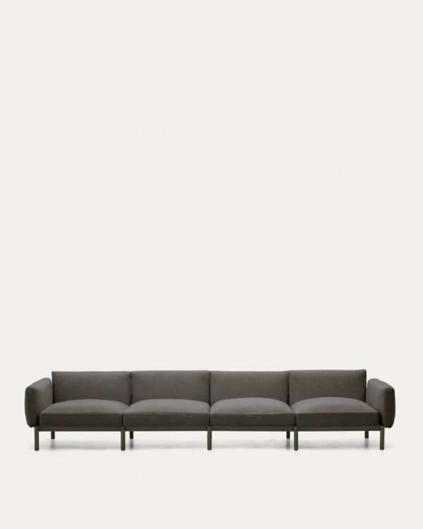 Sofá modular de exterior Sorells 4 plazas con tapizado gris y aluminio verde 370 cm