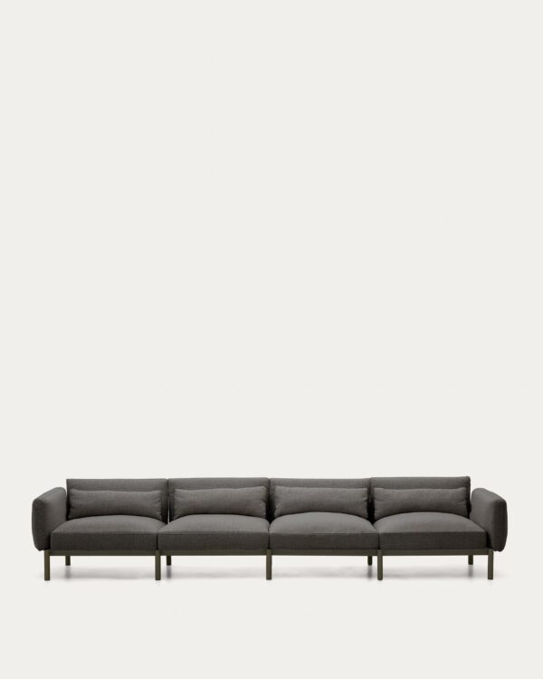Sofá modular de exterior Sorells 4 plazas con tapizado gris y aluminio verde 370 cm