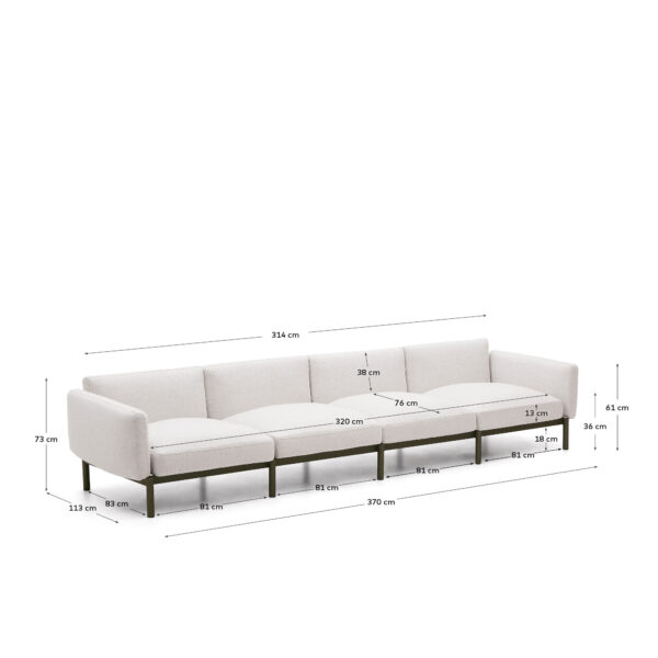 Sofá modular de exterior Sorells 4 plazas con tapizado beige y aluminio gris 370 cm
