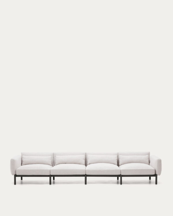Sofá modular de exterior Sorells 4 plazas con tapizado beige y aluminio gris 370 cm